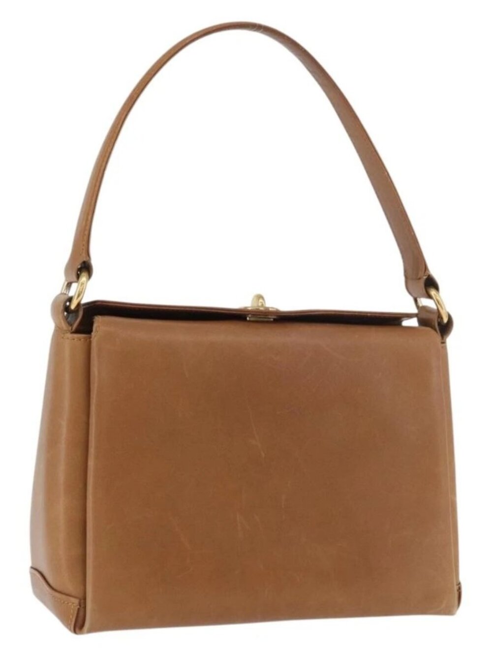 GUCCI Hand Bag Leather Brown Gold Auth ka3873